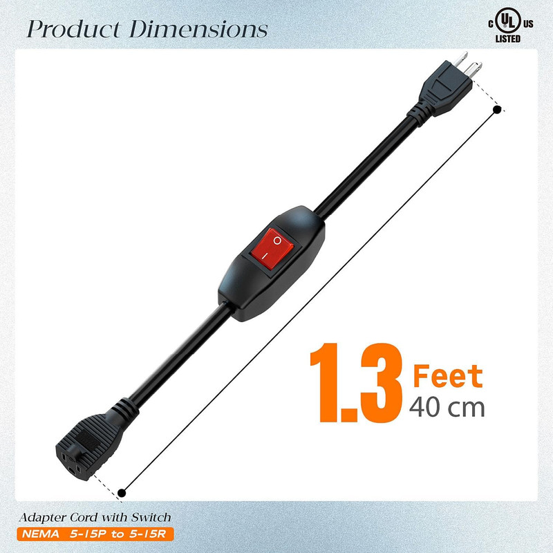 Inline On/Off Switch Extension Cord, Plugrand 3-Prong Household Switchable Power gallery