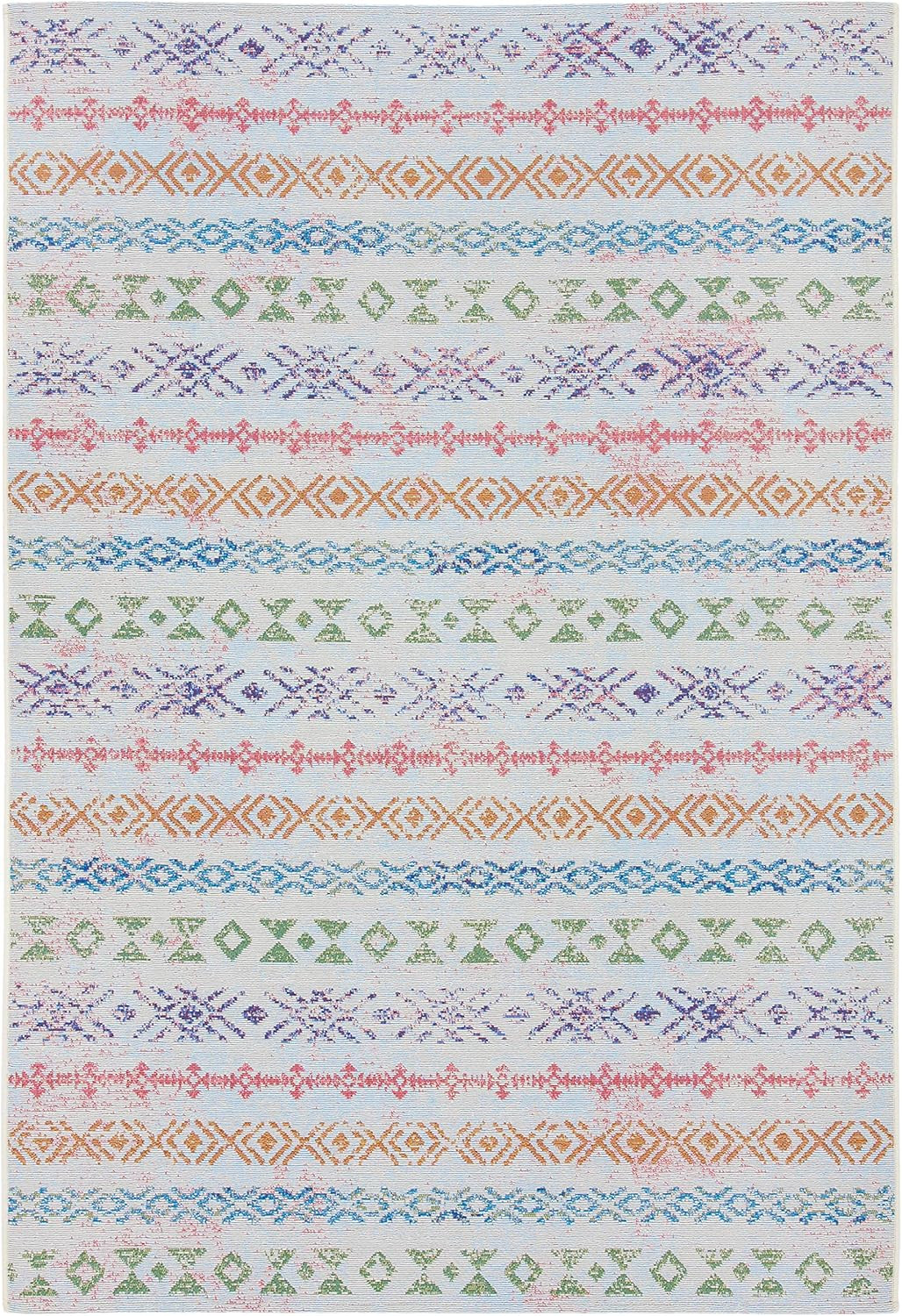 8' x 10'5" Washable Outdoor Rug - Ivory & Blue, Easy Clean, Non-Shedding gallery