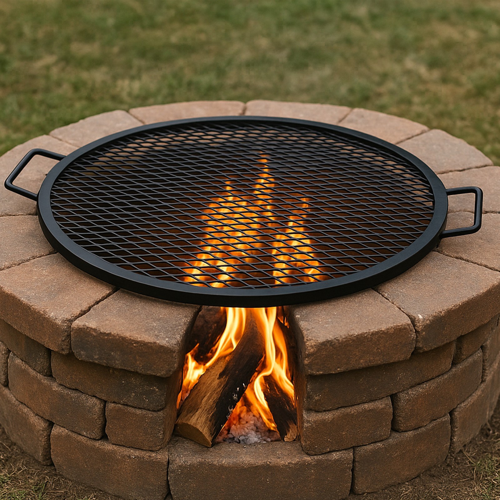 40 in Round Steel X-Mark Fire Pit Cooking Grill with Handles by Sunnydaze gallery