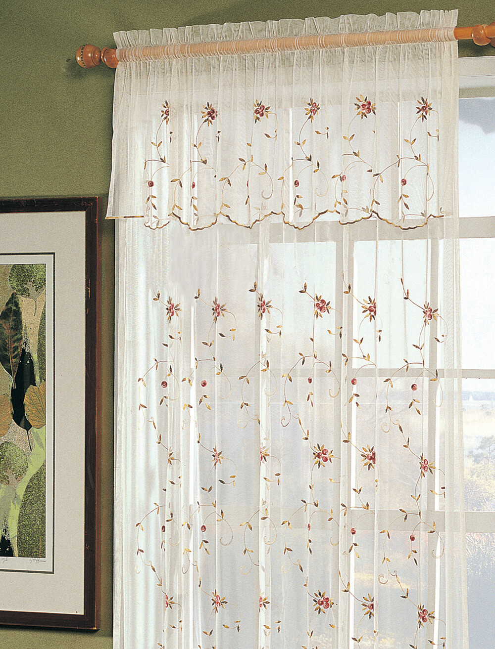 Creative Linens Embroidered Lace Roses Floral Window Curtain Panel Beige 1 Piece gallery