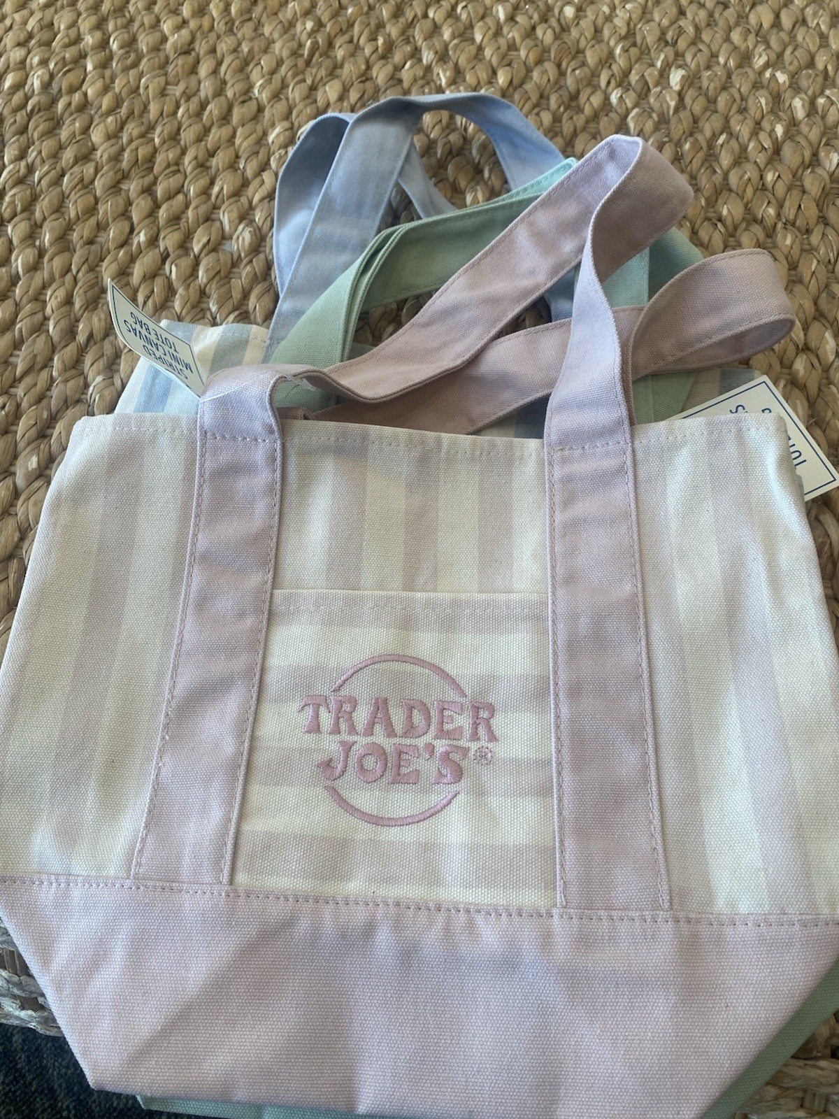 Trader Joe’s Mini Pastel Stripe Canvas Tote Bag Limited Edition Set Of 4 gallery