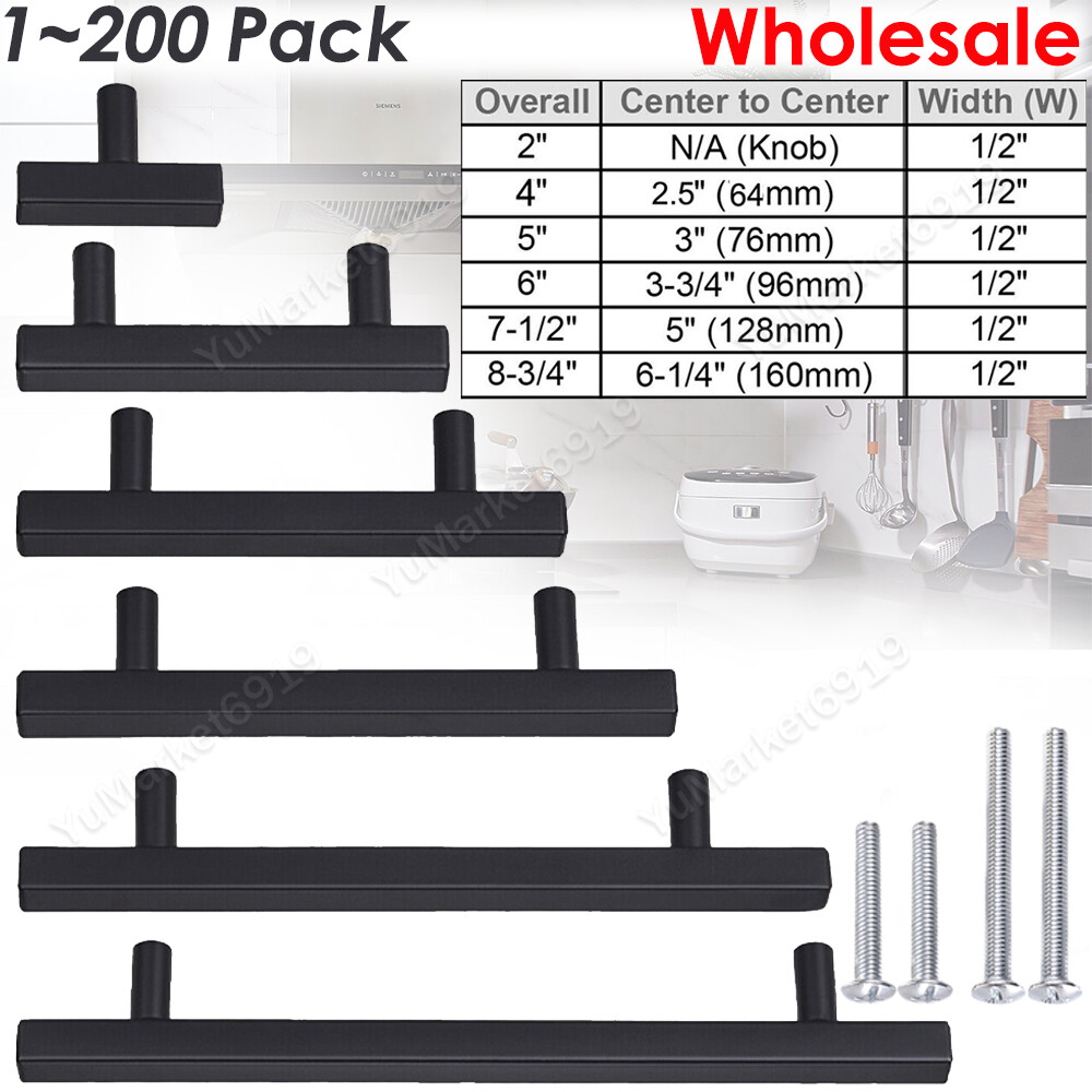 Square T Bar Drawer Pulls Knob Stainless Steel Kitchen Cabinet Handles Black LOT gallery