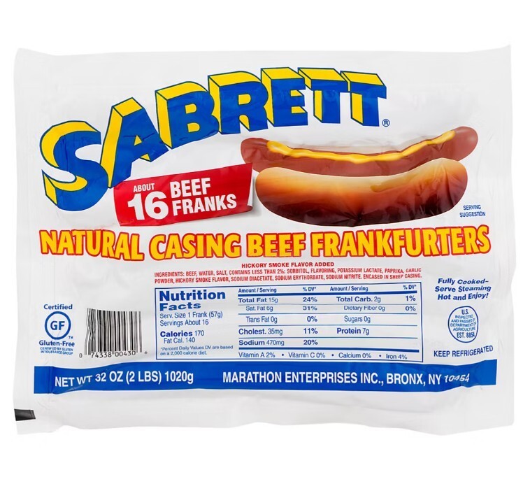 Sabrett Natural-Casing Beef Frankfurters, 16 ct.- 2lb gallery