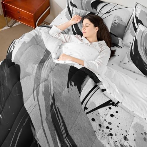 Black and Grey Comforter Sets with Sheets Twin Twin (7-Piece) Black Grey White gallery