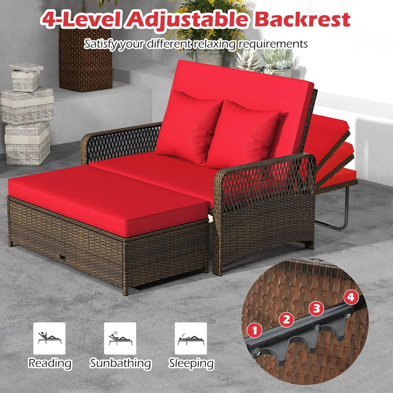 Versatile Red Wicker Daybed & Loveseat with Storage Ottoman gallery