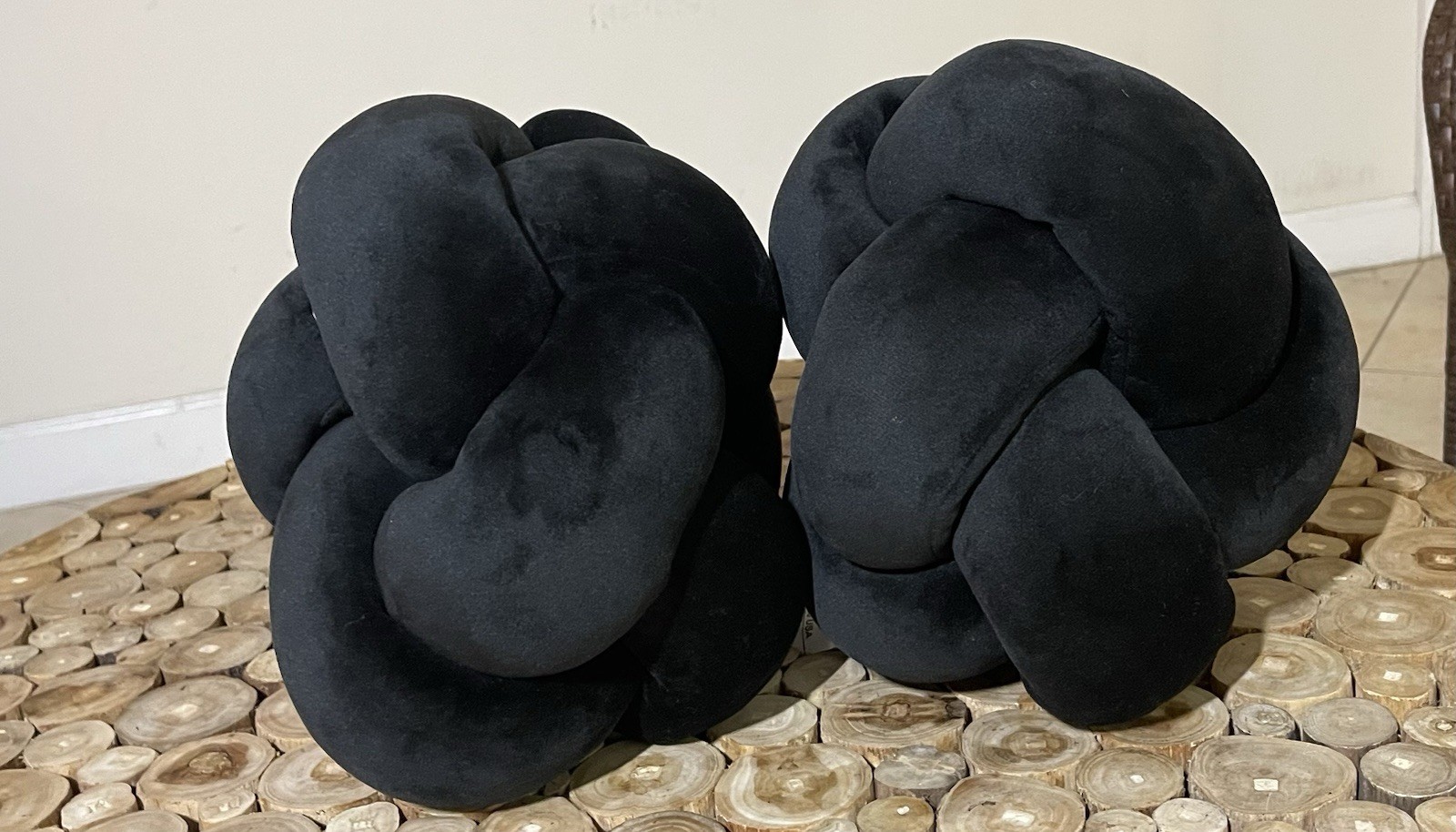 NWT-2 Room Essentials Knot Mod Art Deco 11" Jet Black Velvet Pillows Memory Foam gallery