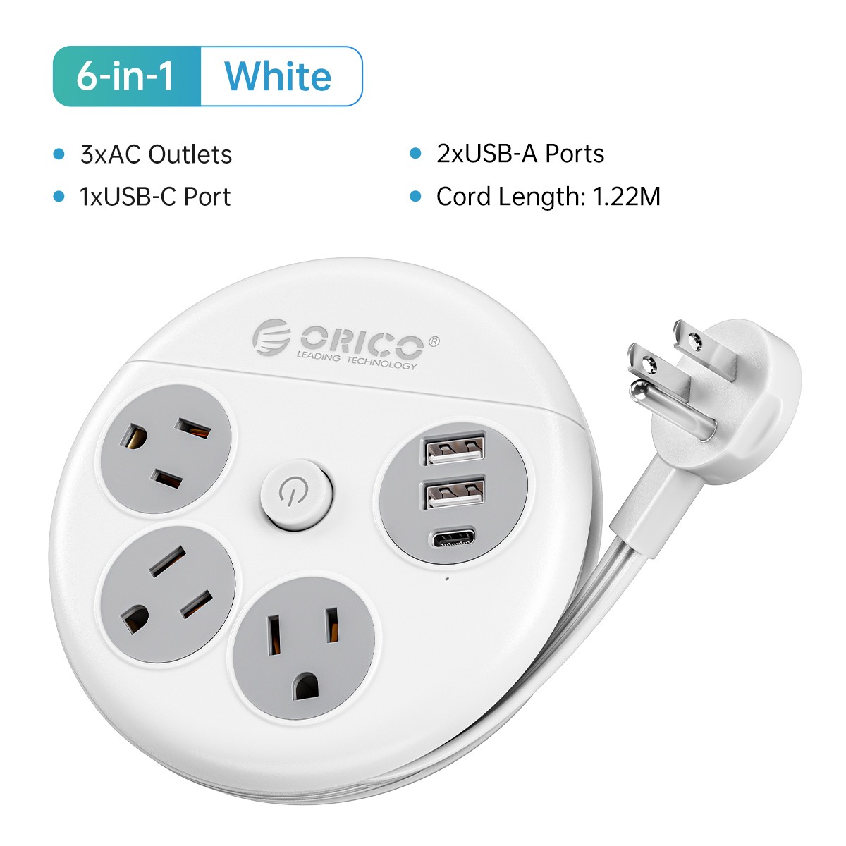US Flat Plug Extension Cord 3 Outlet 3 USB Extender Surge Protector Power Strip gallery