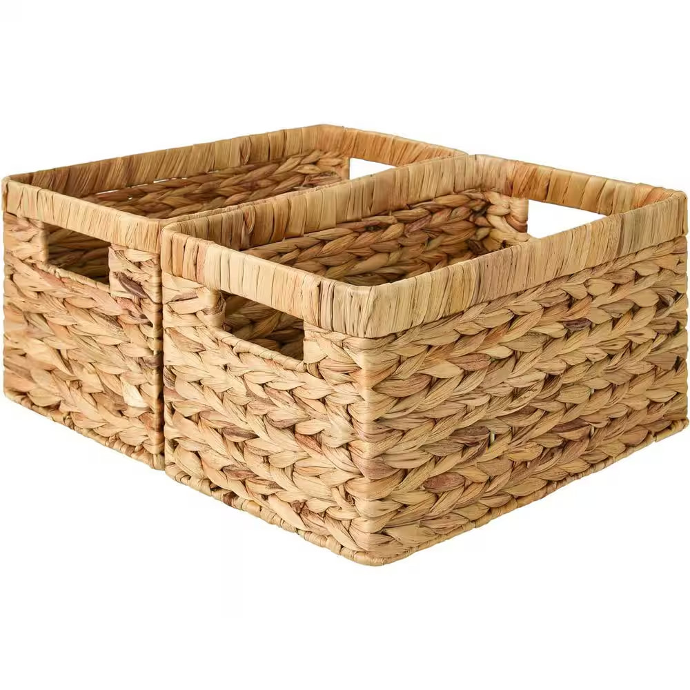 Beige 13 In. X 7 In. Polyethylene Decorative Basket Set of 2 with Built-In Handl gallery