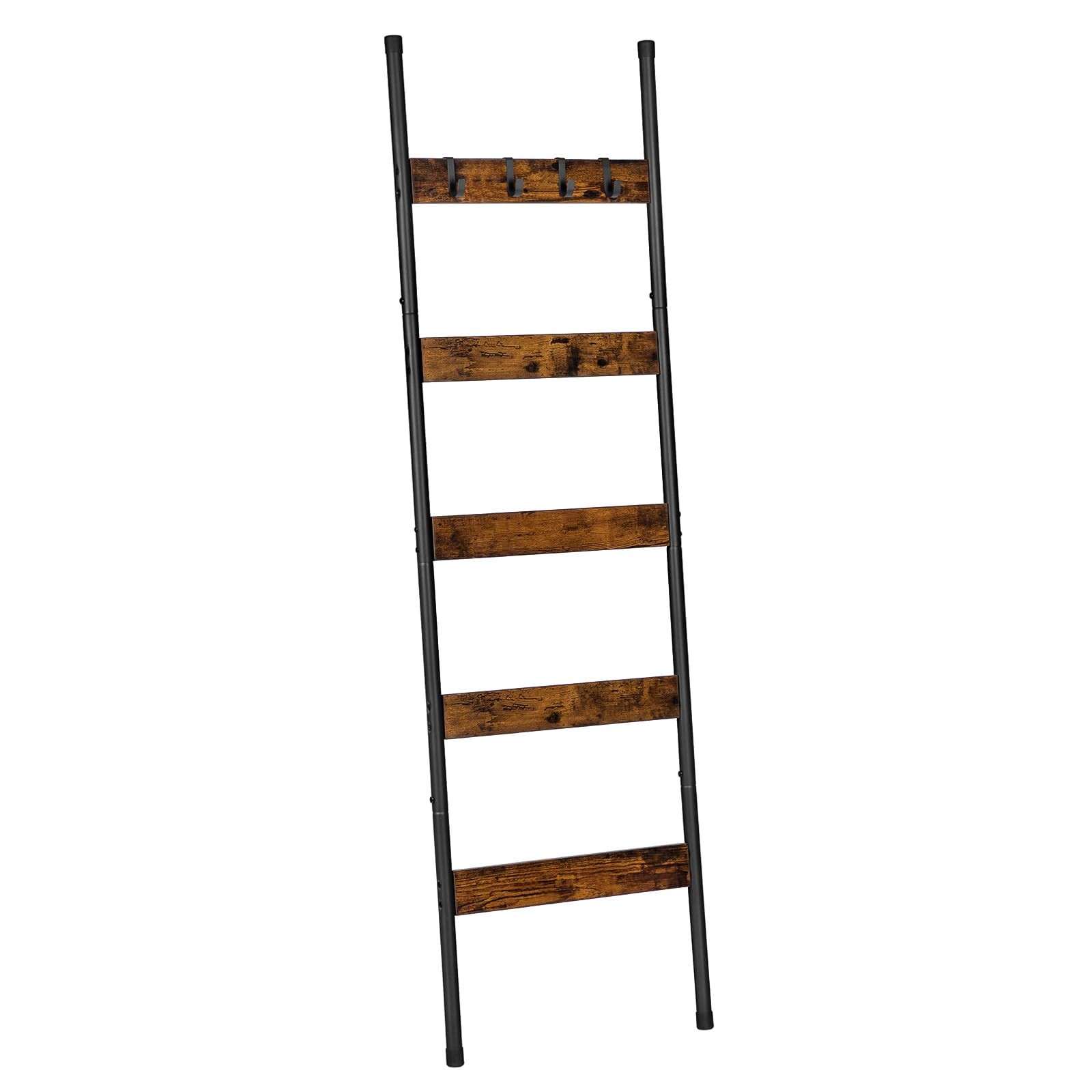 HOOBRO Blanket Ladder, 5-Tier Towel Rack 17.3"L x 63"W, Rustic Brown + Black gallery
