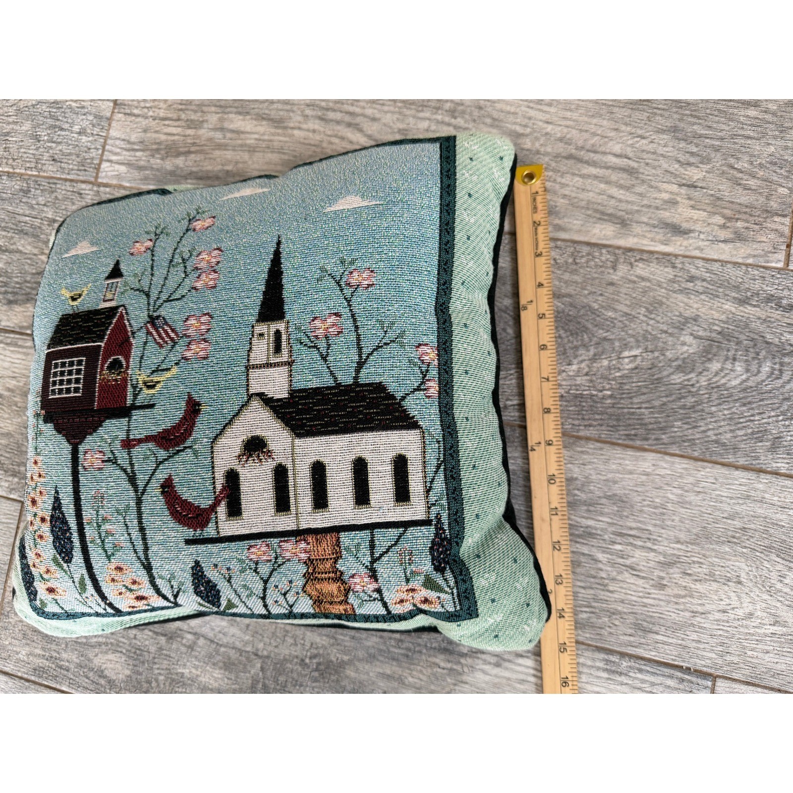 Warren Kimble Tapestry Throw Pillow Birds Folk Art Church Decorative Accent USA gallery