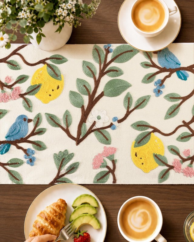 Canvas Embroidered Table Runner - 13"x 48" Coffee Table Runner for Living Roo... gallery