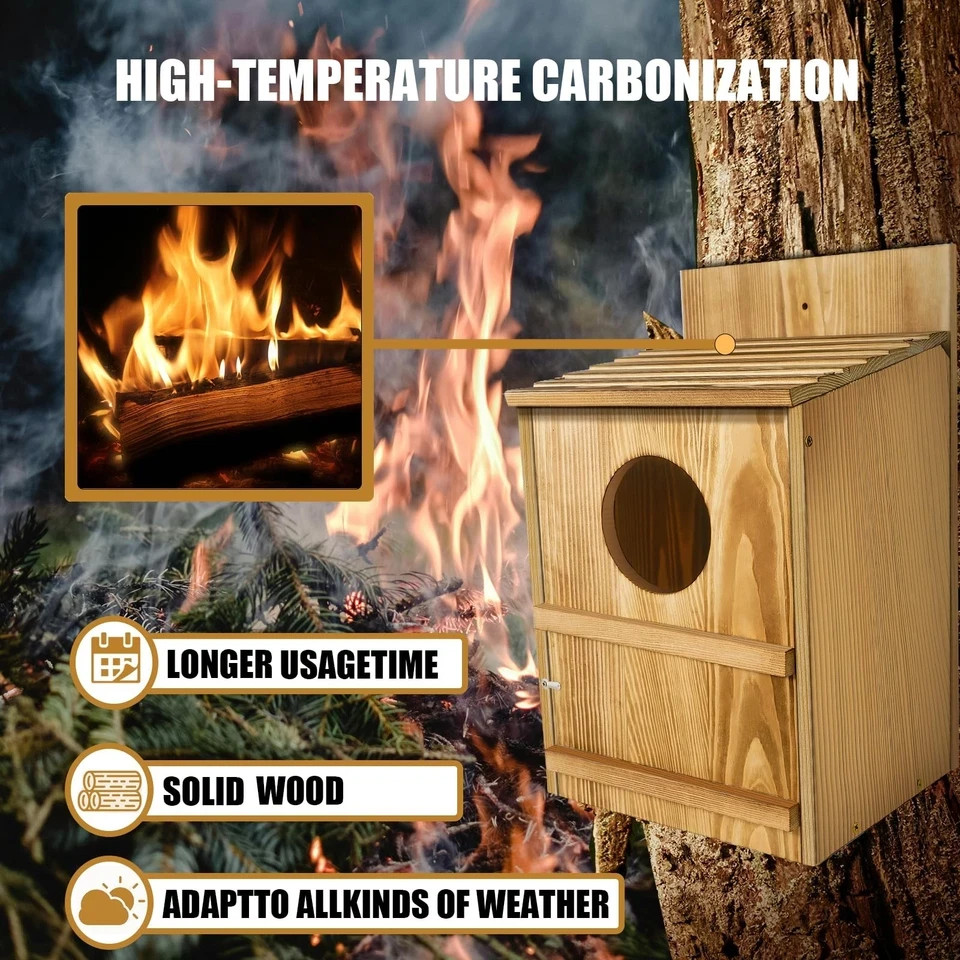 Large Wooden Owl Nesting Box with Circular Opening Cedar Outdoor Bird House gallery