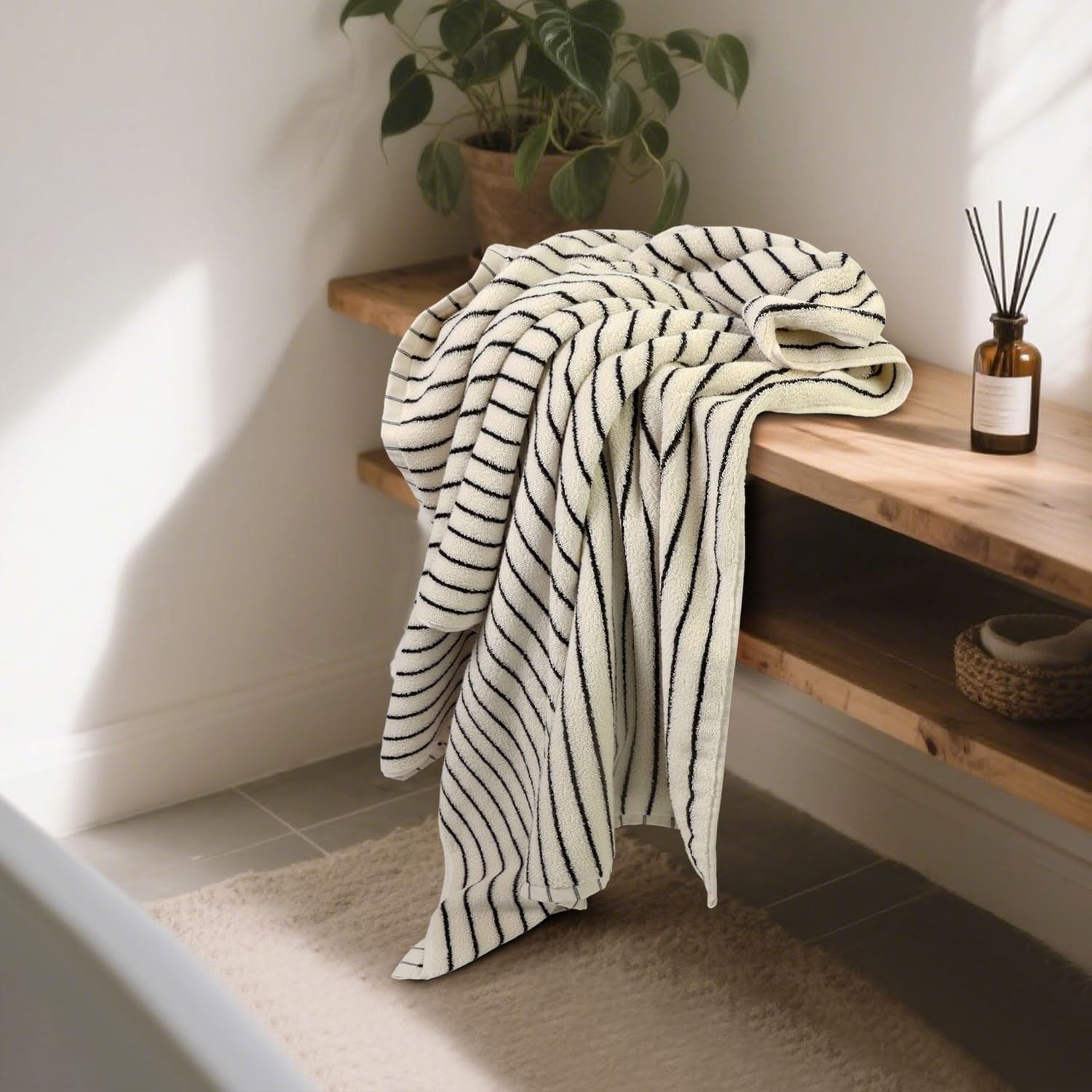 Black and White Striped Bath Towels Set of 2, Lighter & Quick Dry Towels Larg... gallery