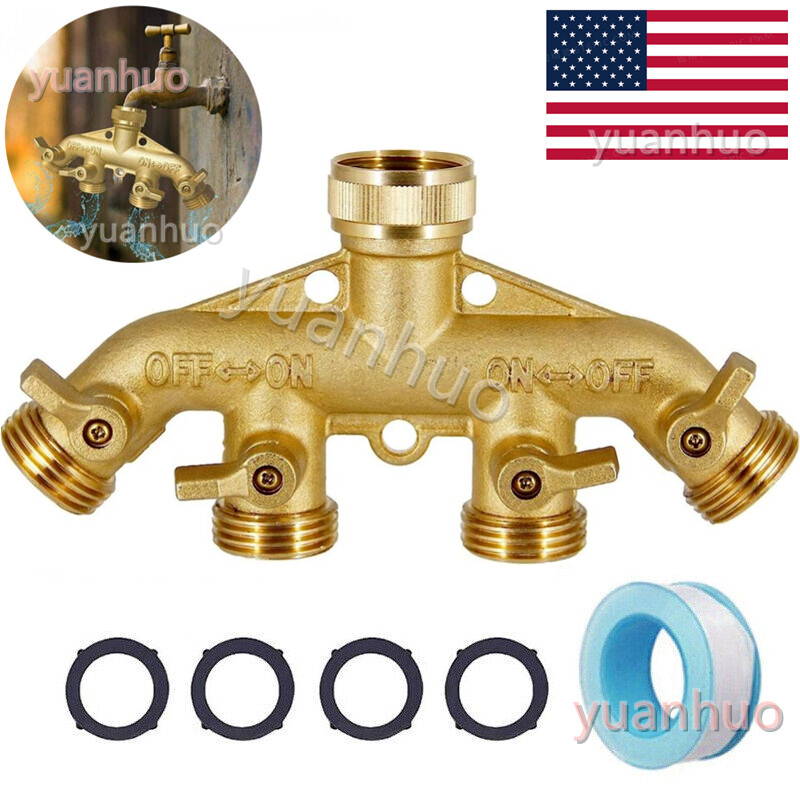 Garden Hose Splitter 4 Way Connector-Heavy Duty Solid Brass Splitter w/valves gallery