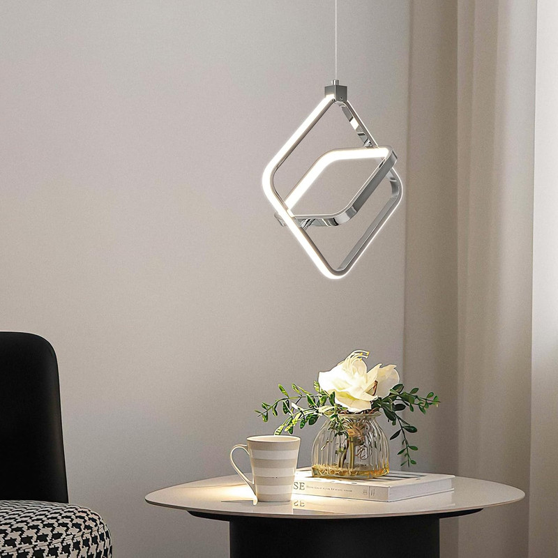 Modern LED Chandelier Chrome Rectangular Pendant Light Fixtures 4000K 20W Dimmab gallery
