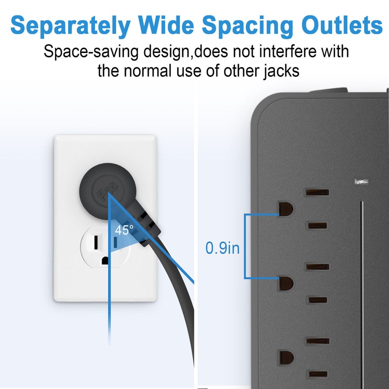 Wall Mountable Usb Surge Protector Power Strip With USB Ports 8 Outlet Plugs NEW gallery