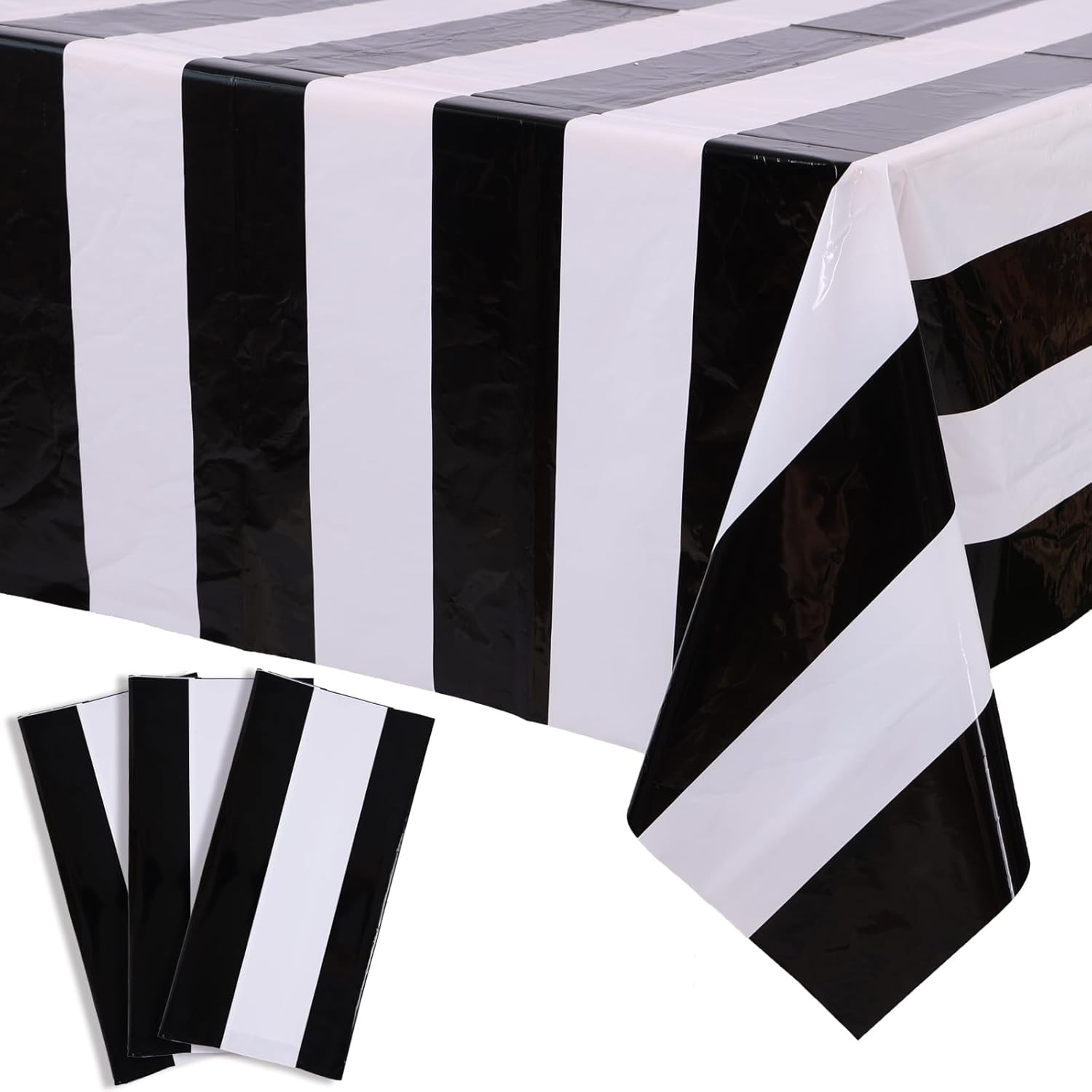 3 Packs Black and White Horizontal Striped Table Cloth 54 x 108 Inch Classic Bla gallery
