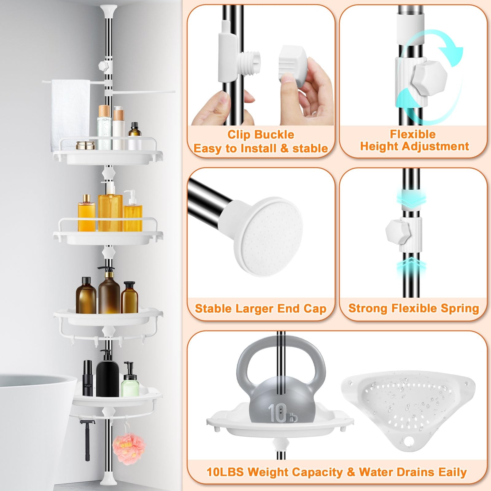 Upgrade Sturdy Shower Caddy Tension Pole Corner Shower Caddy Bathroom Organizer gallery