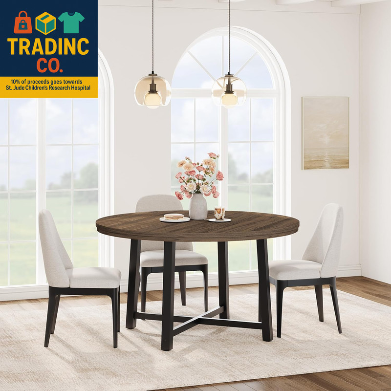 47" round Dining Table for 4, Kitchen Dining Room Table with Sturdy Metal Frame, gallery