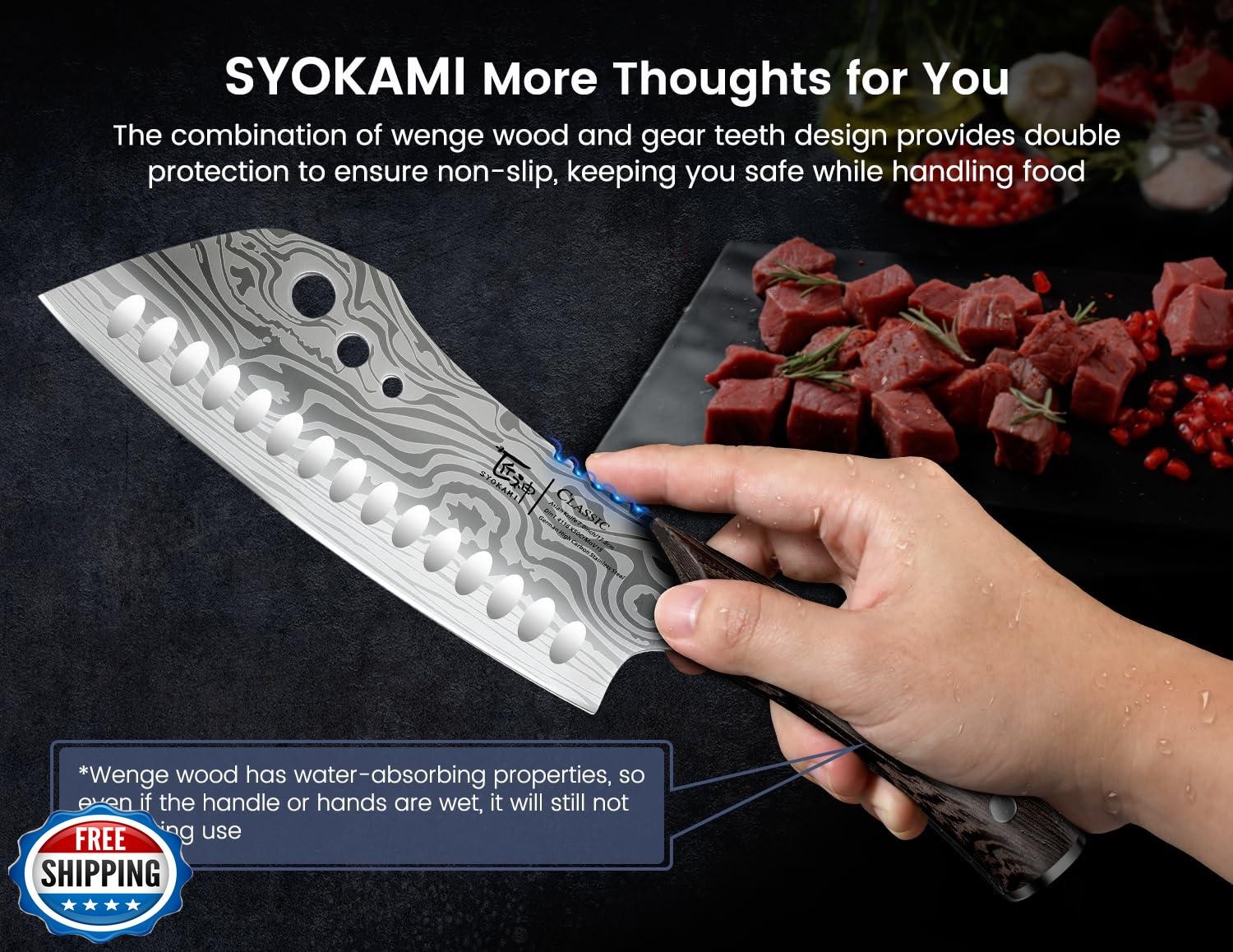 SYOKAMI Cleaver Chef Knife with Herb Stripper, 7" Asian Kitchen K gallery