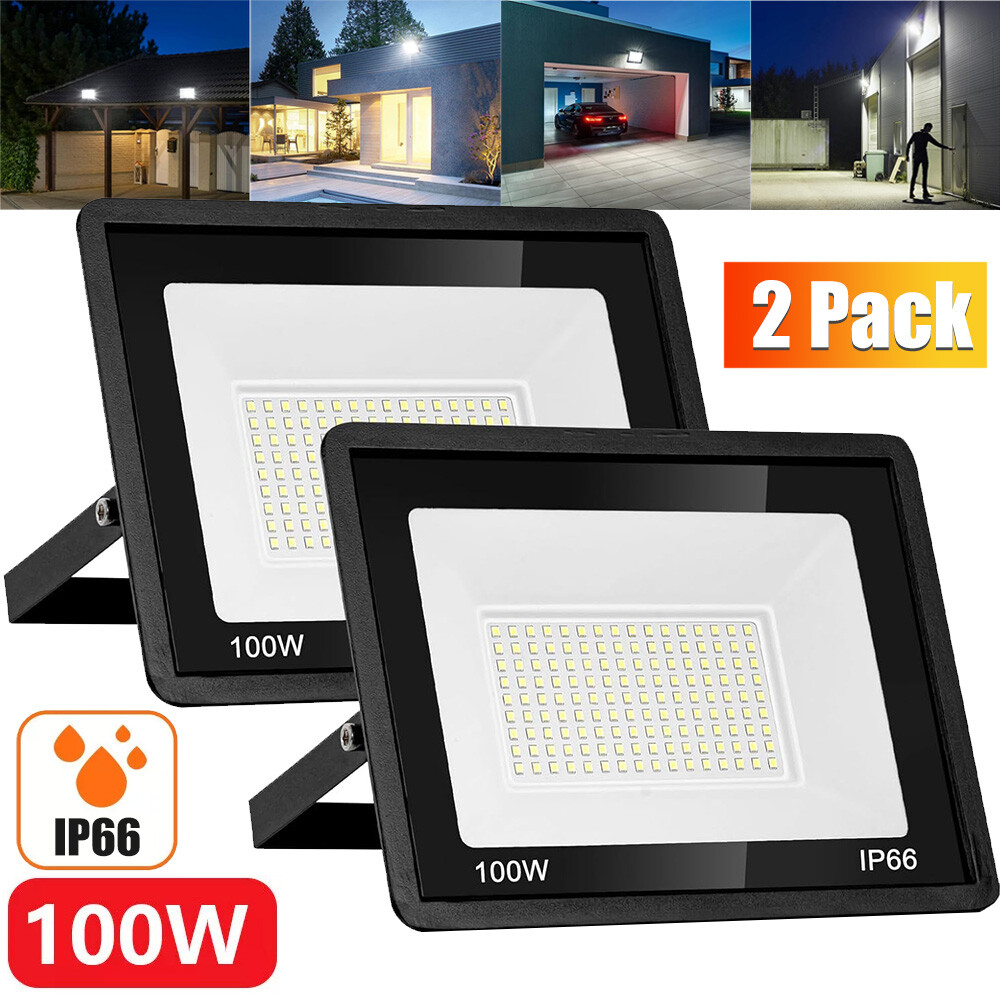 2 Pack 100W LED Flood Light Garden Outdoor Lamp Yard Security Spotlight Fixtures gallery