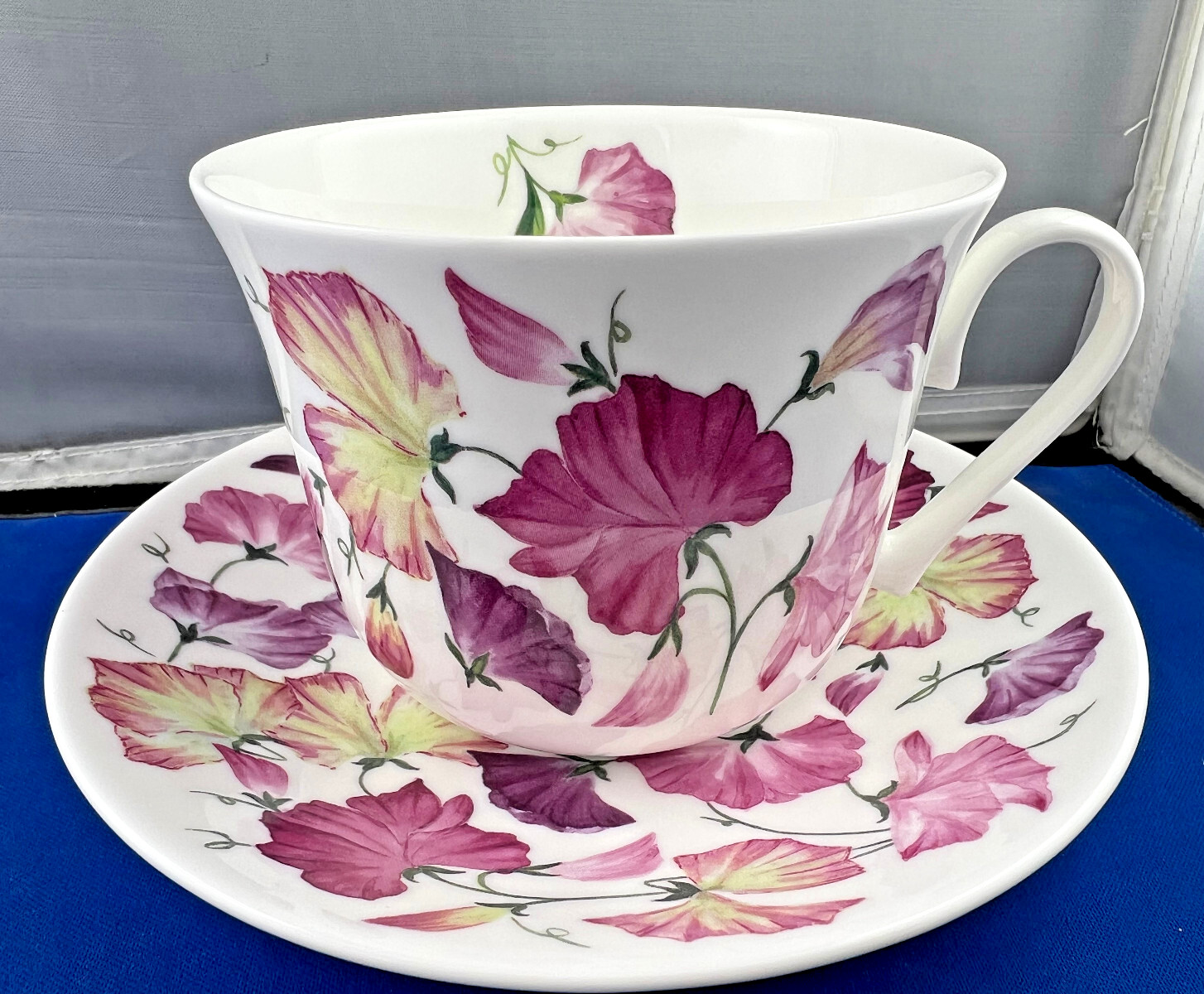 SWEET PEA PINK , BONE CHINA BREAKFAST CUP SAUCER, KIRKHAM, MADE ENGLAND NEW gallery