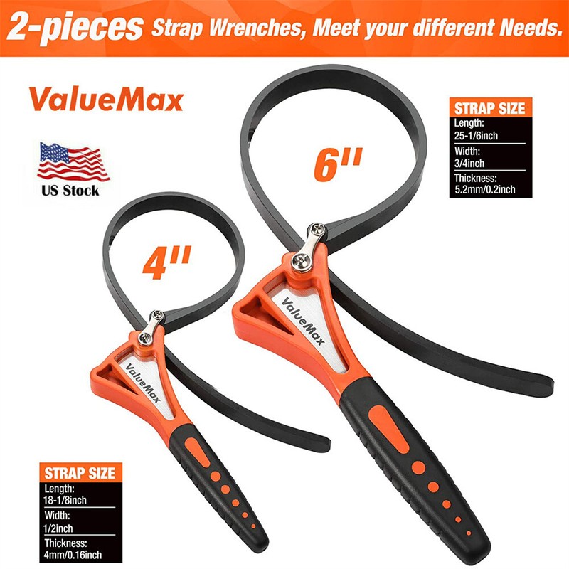 ValueMax 2 Pcs Rubber Strap Wrench Set Adjustable Strap,Comfort Nylon TPR Handle gallery