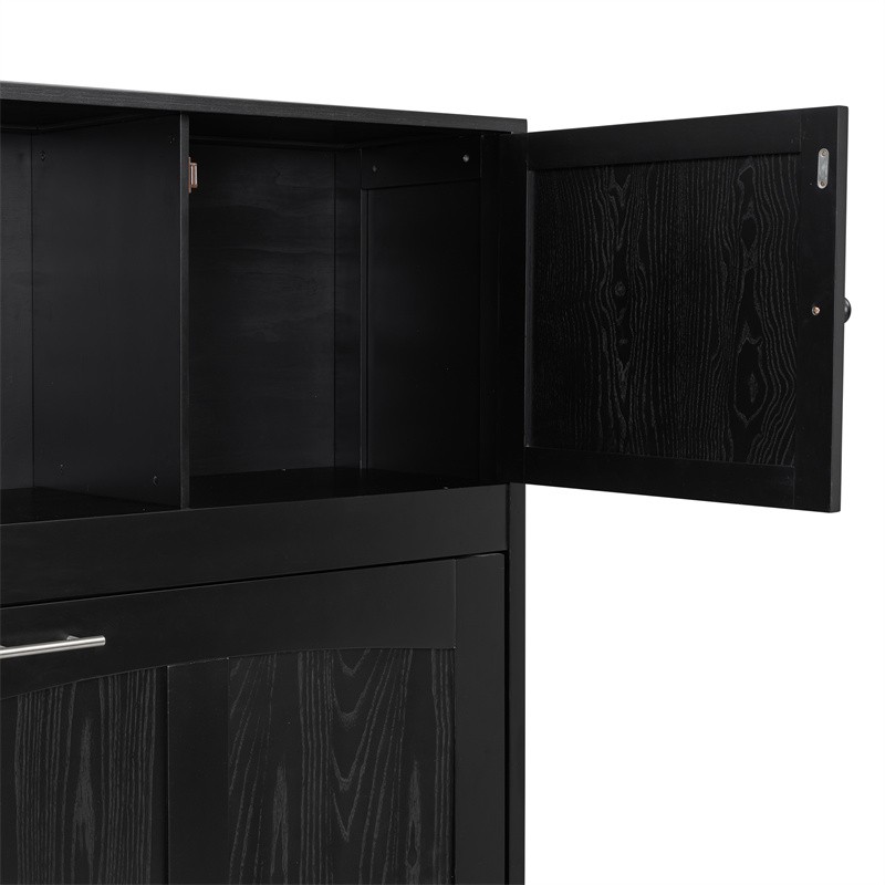 Full Size Murphy Wall Bed with Top Storage Cabinets Retro Wood Cabinet Bed,Black gallery