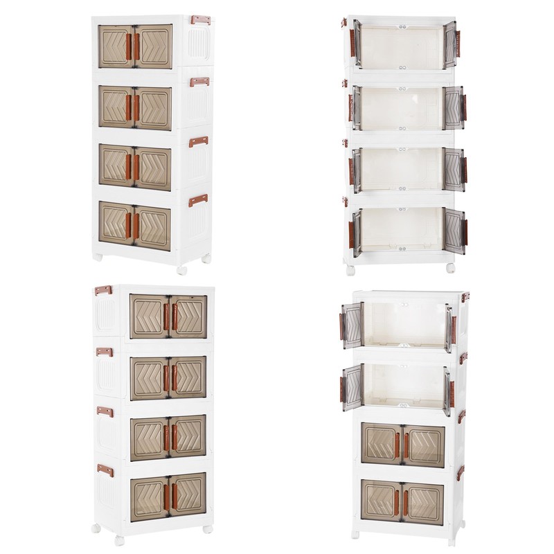 4 Tier Stackable Storage Bins with Lids Doors Wheels Storage Drawer (Clear) gallery