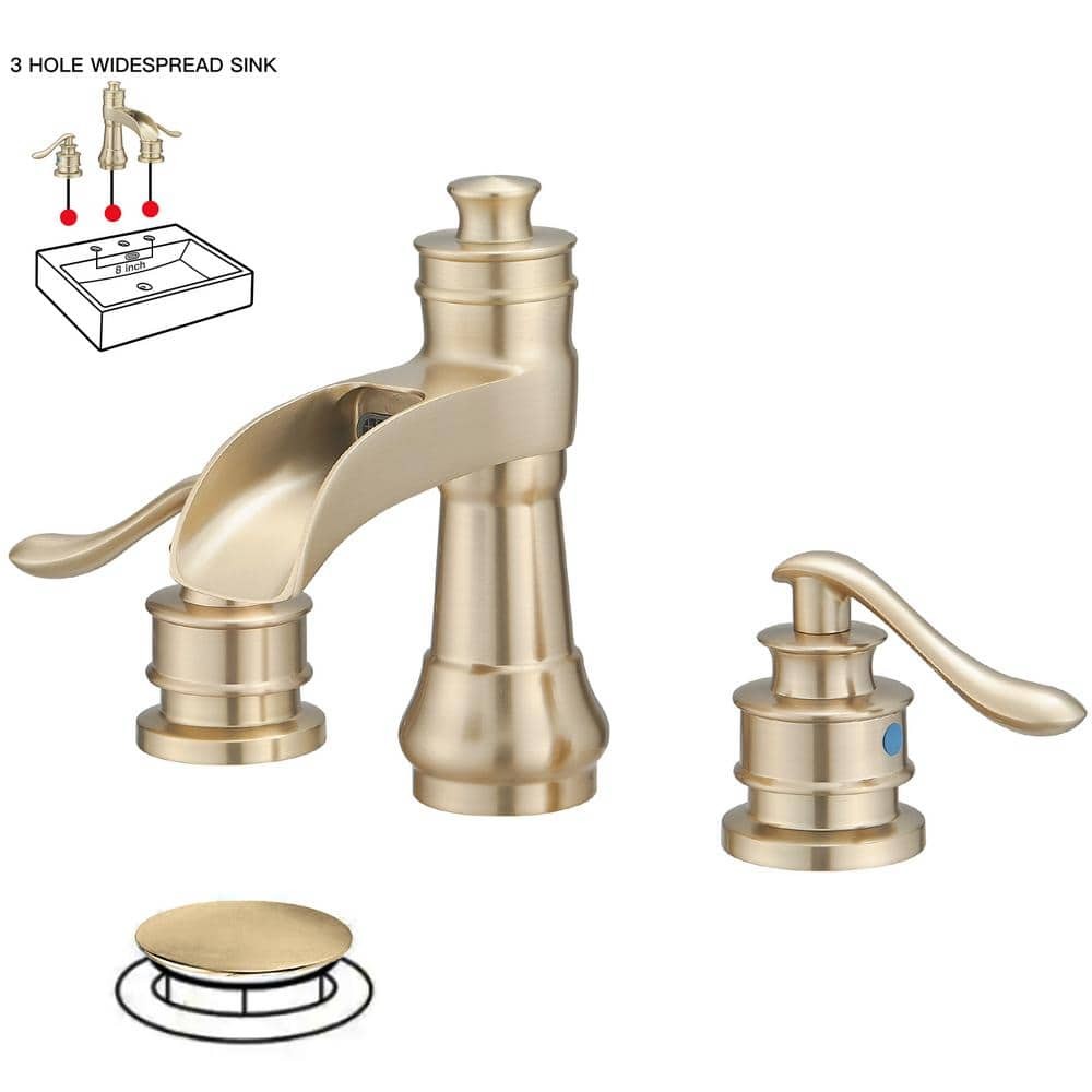 BWE 8 in. Waterfall Widespread 2-Handle Bathroom Faucet W/Drain in BG gallery