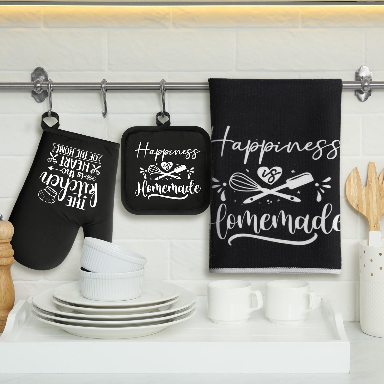 6 Pcs Kitchen Decor Accessories Set Farmhouse Towels Pot Holders Oven Mitts S... gallery