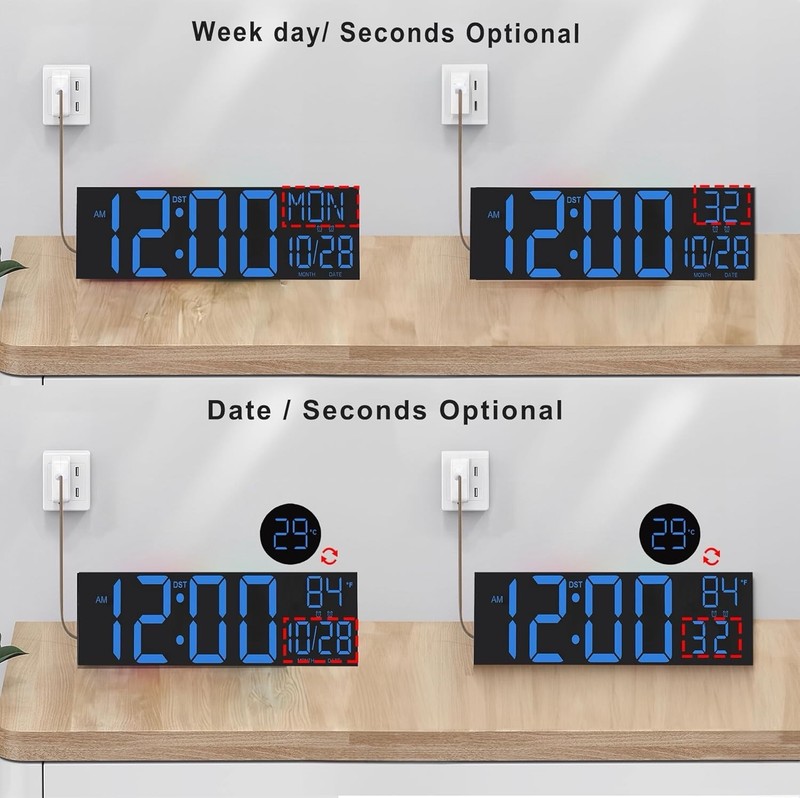 JALL 30" Large Digital Wall Mount Clock with Remote Control, Alarm gallery