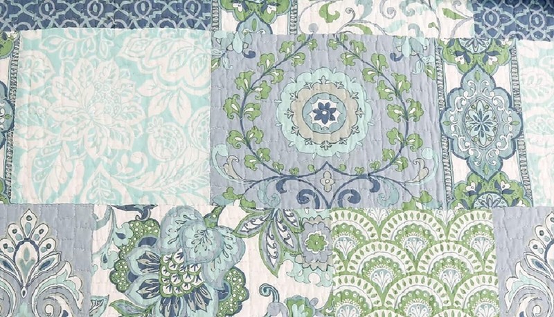 Quilt Set Twin Patchwork Floral Blue Green Reversible Cotton 2 Piece Bedding gallery