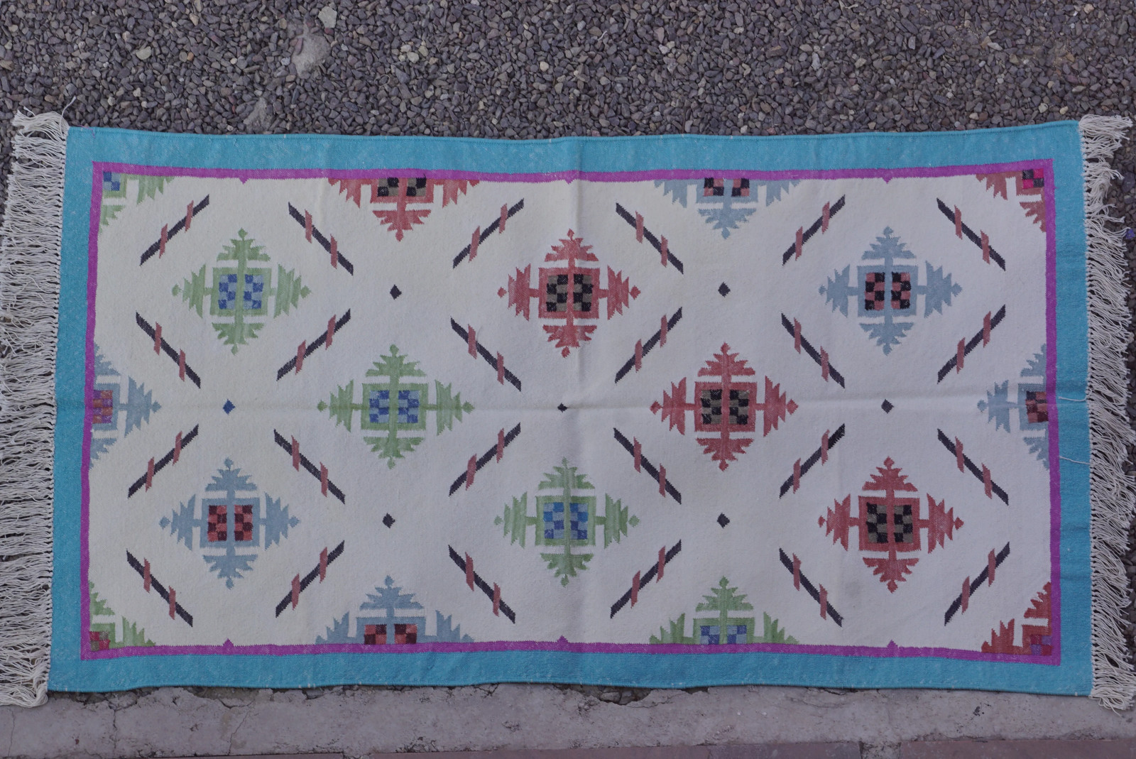 Rugmoda Cotton Turquoise Geometric 3x5 Kilim Dhurrie Living Room Area Rug gallery