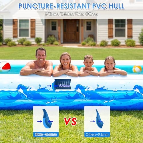 Extra Large Inflatable Pool for Adults, 165"x76"x22" Full-Sized Blow Up Blue gallery
