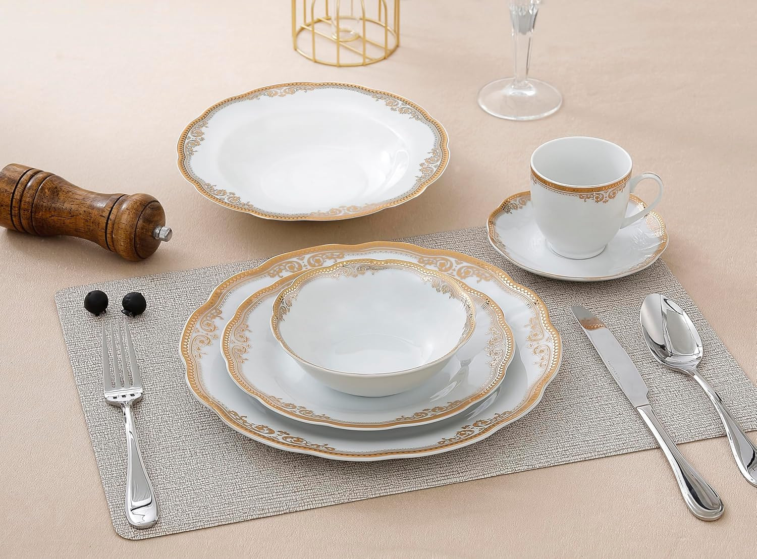 Catherine 24-Piece Gold Porcelain Dinnerware Set by gallery