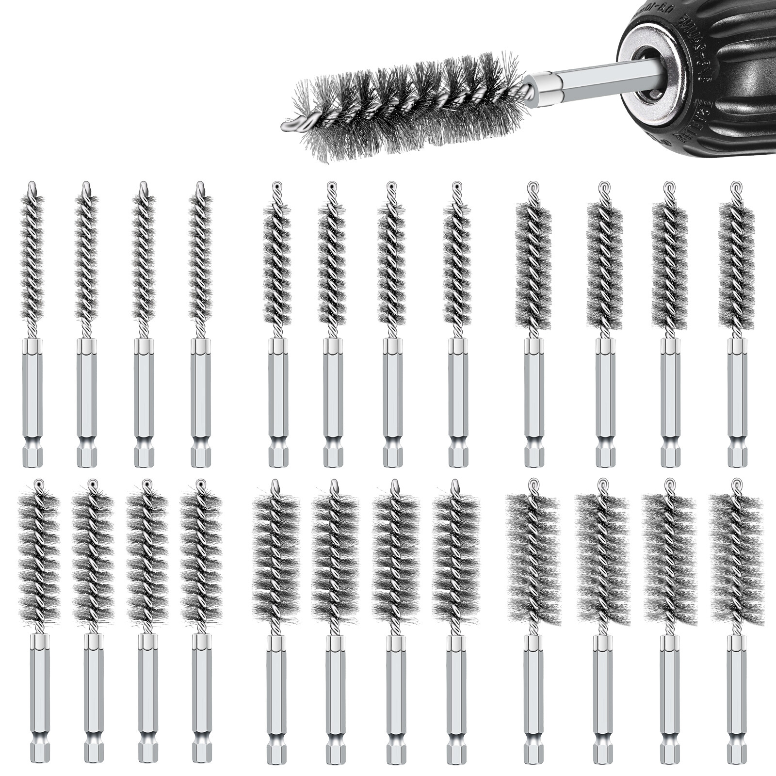 24PCS Stainless Steel Wire Bore Brushes Set 1/4 Inch Hex Shank for Power Drill gallery