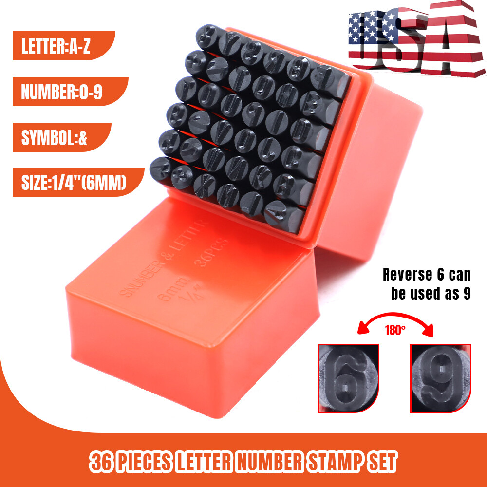 6MM 1/4" 36PC Letter & Number Stamp Punch Set Hardened Steel, Metal Wood Leather gallery