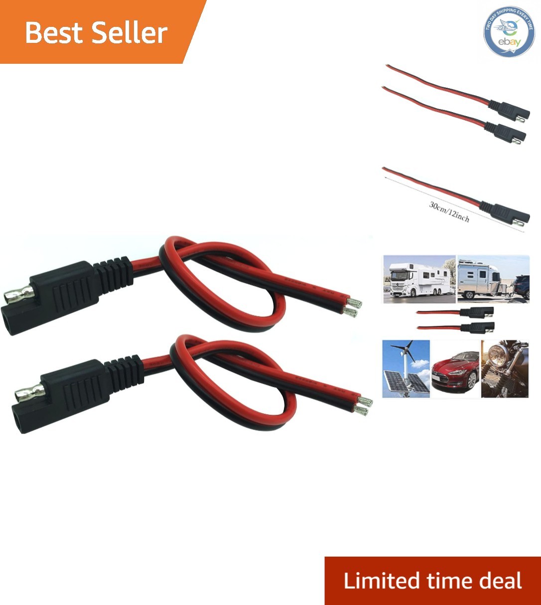 1Ft 14AWG SAE Power Extension Cable - Quick Disconnect for Vehicles & Solar gallery