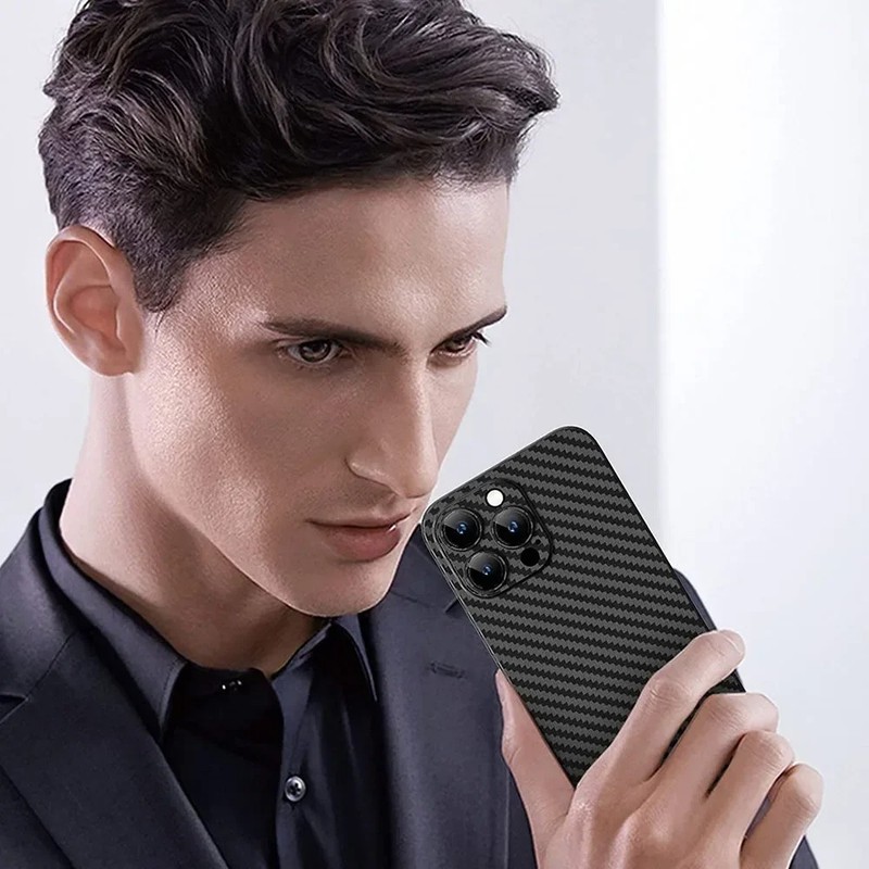 0.3mm Ultra Thin Carbon Fiber Pattern iPhone Case Slim Hard Cover 16 15 14 13 gallery