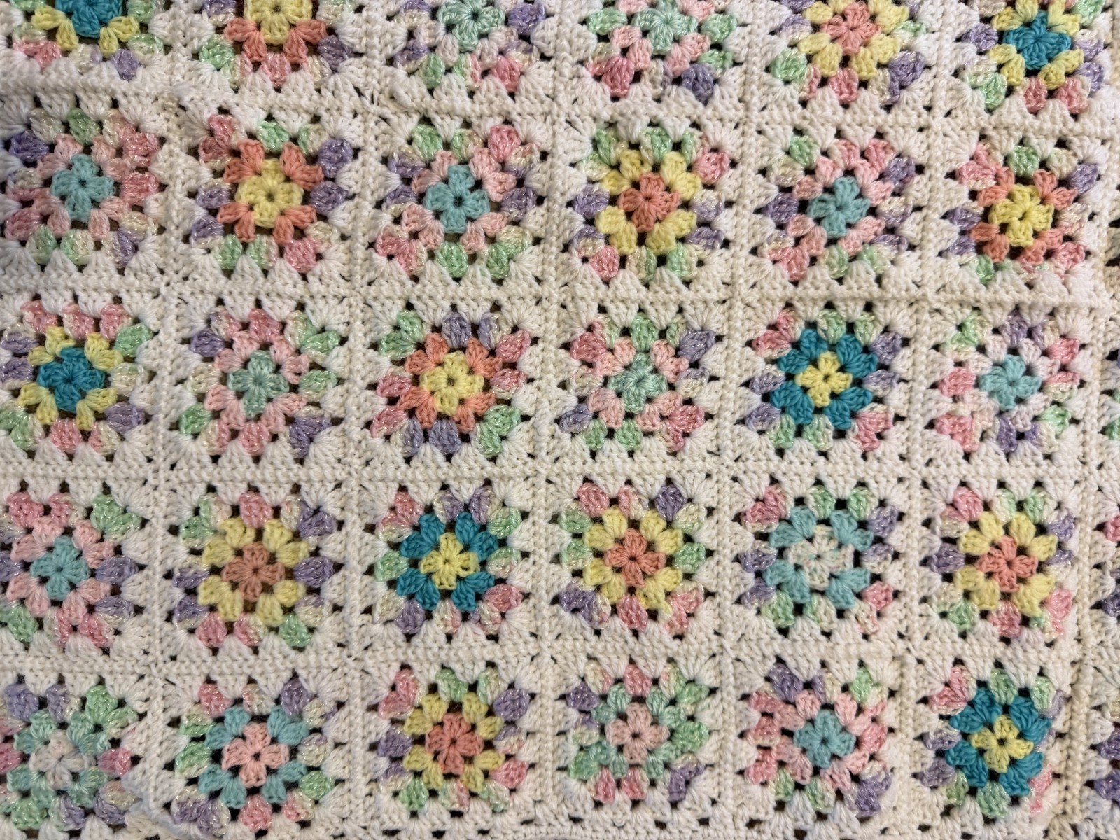 Handmade Corcheted pastel & white afghan 37 x 48 lapghan, crib, throw gallery