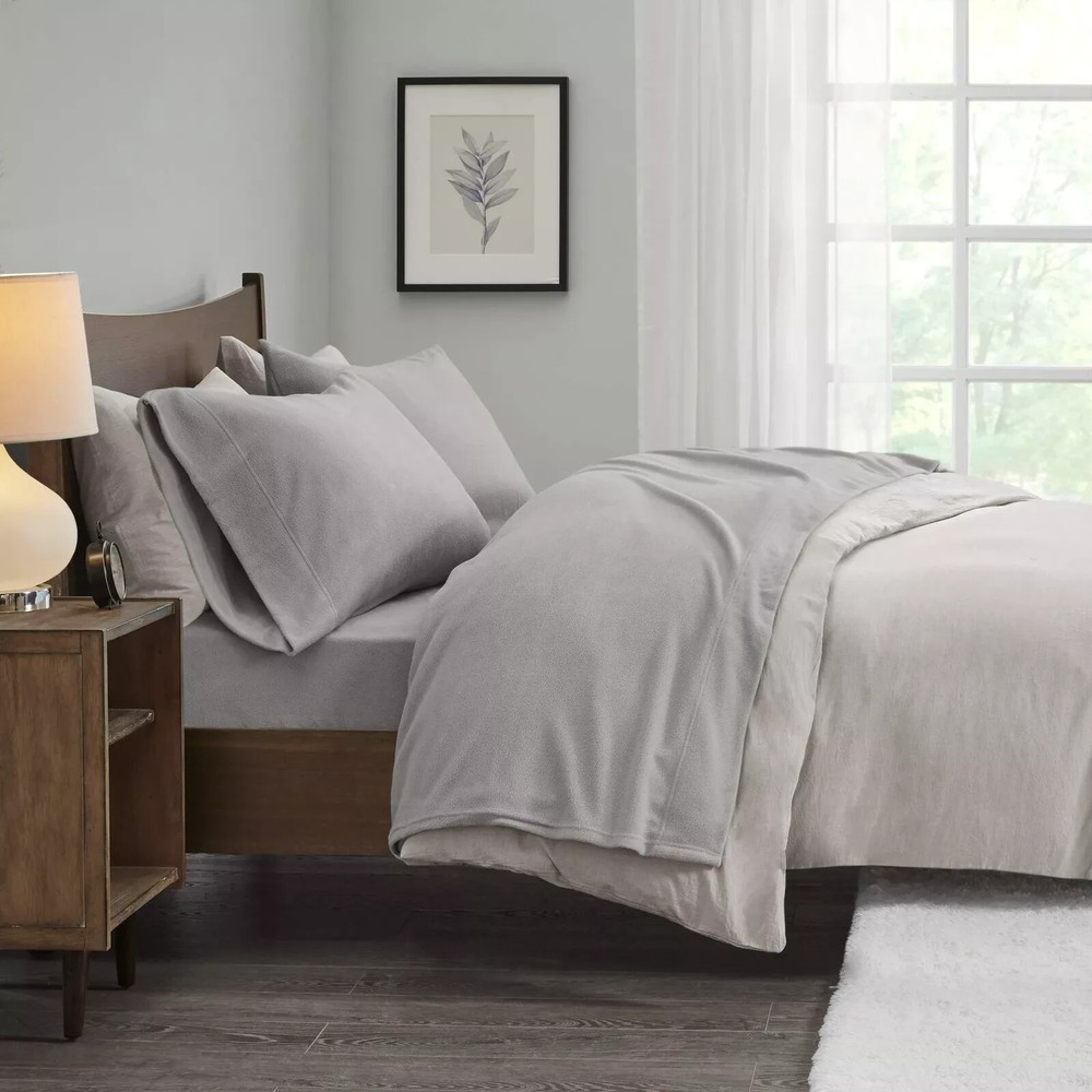 True North by Sleep Philosophy Micro Fleece Bed Sheet Set, Warm, Gray Full
