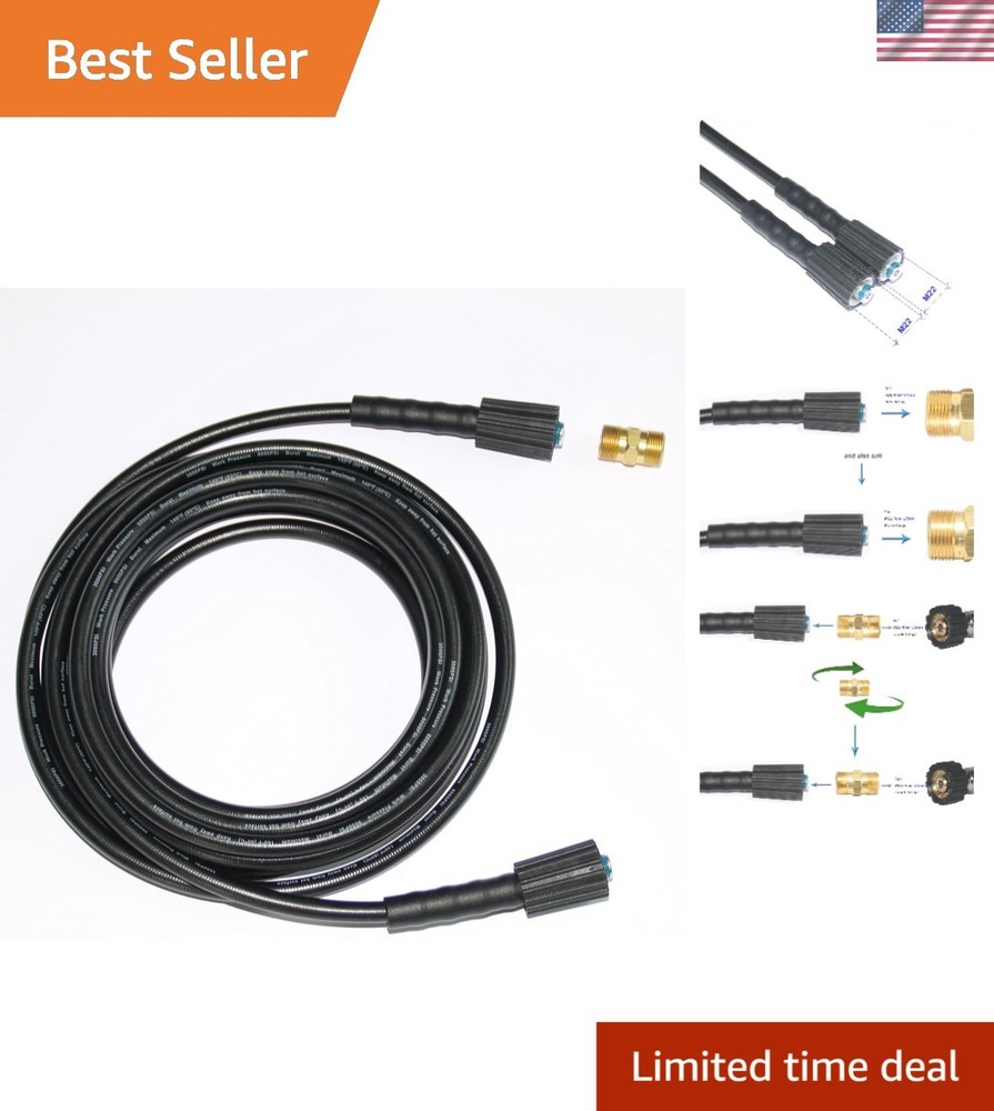 Versatile 35FT High Pressure Washer Hose 1/4-inch with M22 Adapter Included