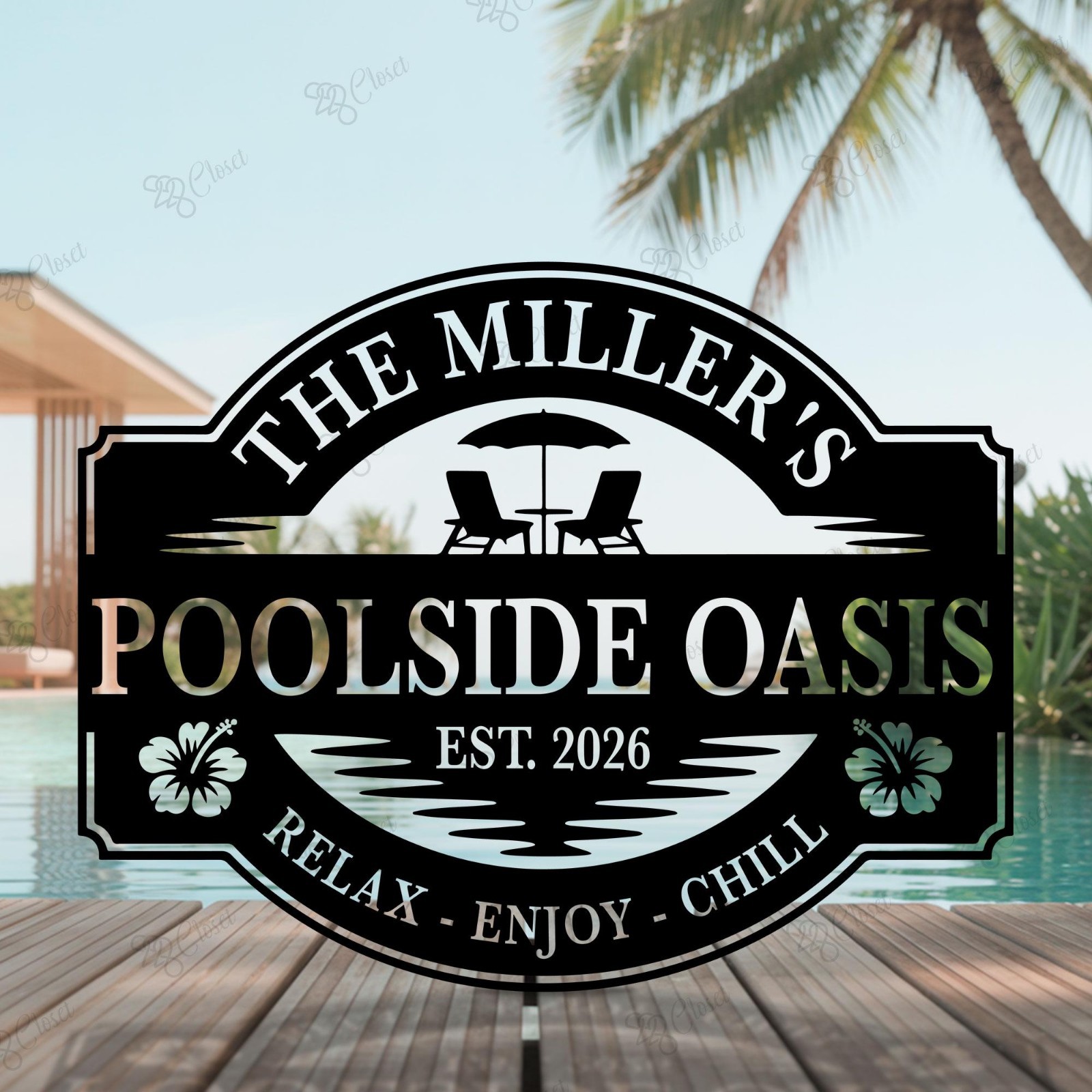 Personalized Poolside Oasis Metal Sign: Custom Backyard Patio Outdoor Decor gallery