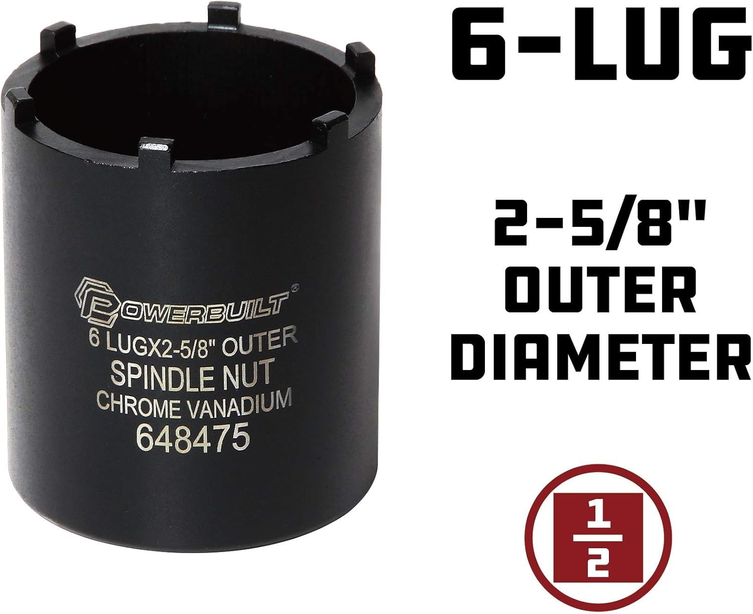 Powerbuilt Spindle Socket, 6 Outer Black, 6 Lug, Remove Spindle Nuts, 2-5 Inch O gallery