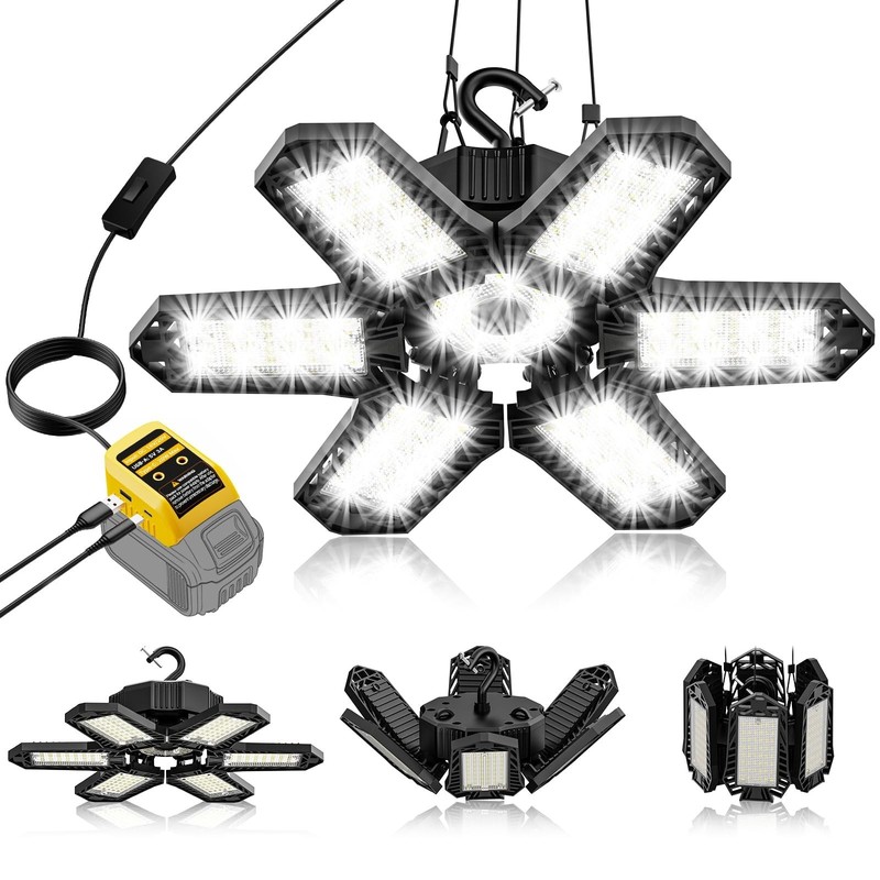 68W LED Work Light - 6800LM Deformable Ceiling Flood Light, USB & Type-C, Garage gallery