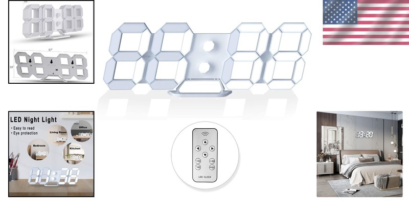 Versatile 3D LED Wall Clock with Temperature Display - 9.7", Remote Controlled gallery
