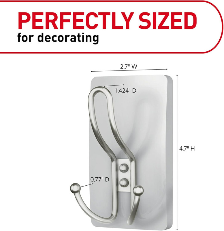 Command X-Large Satin Nickel Triple Hook, 2 Hooks, 6 Strips, Damage-Free Hanging gallery