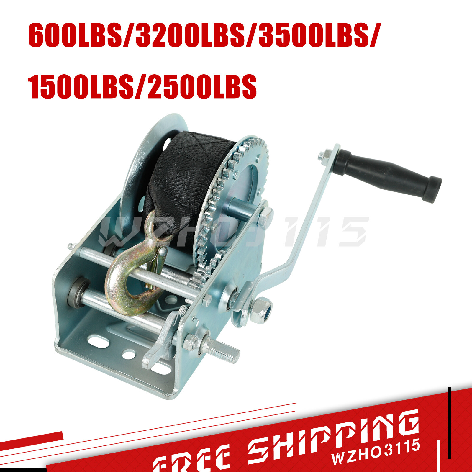 2500LBS Hand Winch Hand Crank 2 Gear Polyester Strap ATV Trailer Boat Heavy Duty gallery