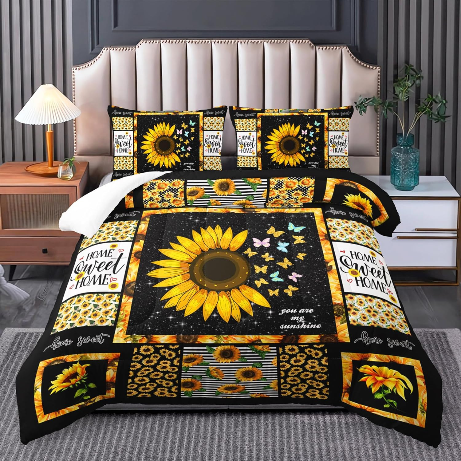 Sunflower Queen Bedding Set, Yellow Comforter for Girls and Teen Boys, Western B gallery